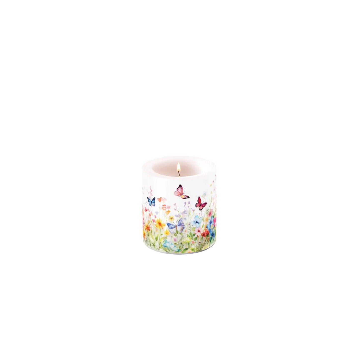 Bougie d'ambiance petits papillons dans un champ blanc