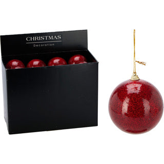 Boule de Noël 80mm rouge pailleté | 24 pièces