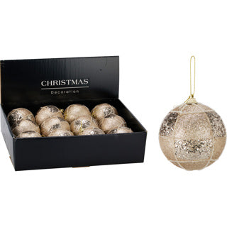 Boule de Noël 80mm or pailleté | 12 pièces