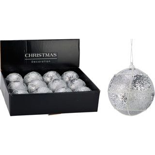 Boule de Noël 80mm argent pailleté | 12 pièces