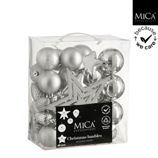 Décoration d'arbre Edelman incassable argent 40 pièces - d8cm