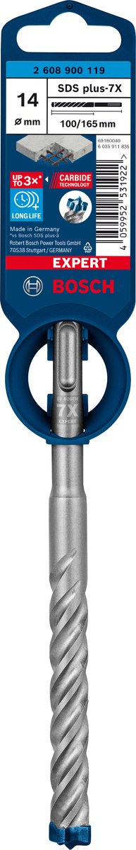 Bosch accessoires expert sds plus-7x marteau perforateur 14 x 100 x 165 mm - 1 pièce(s) - 2608900119