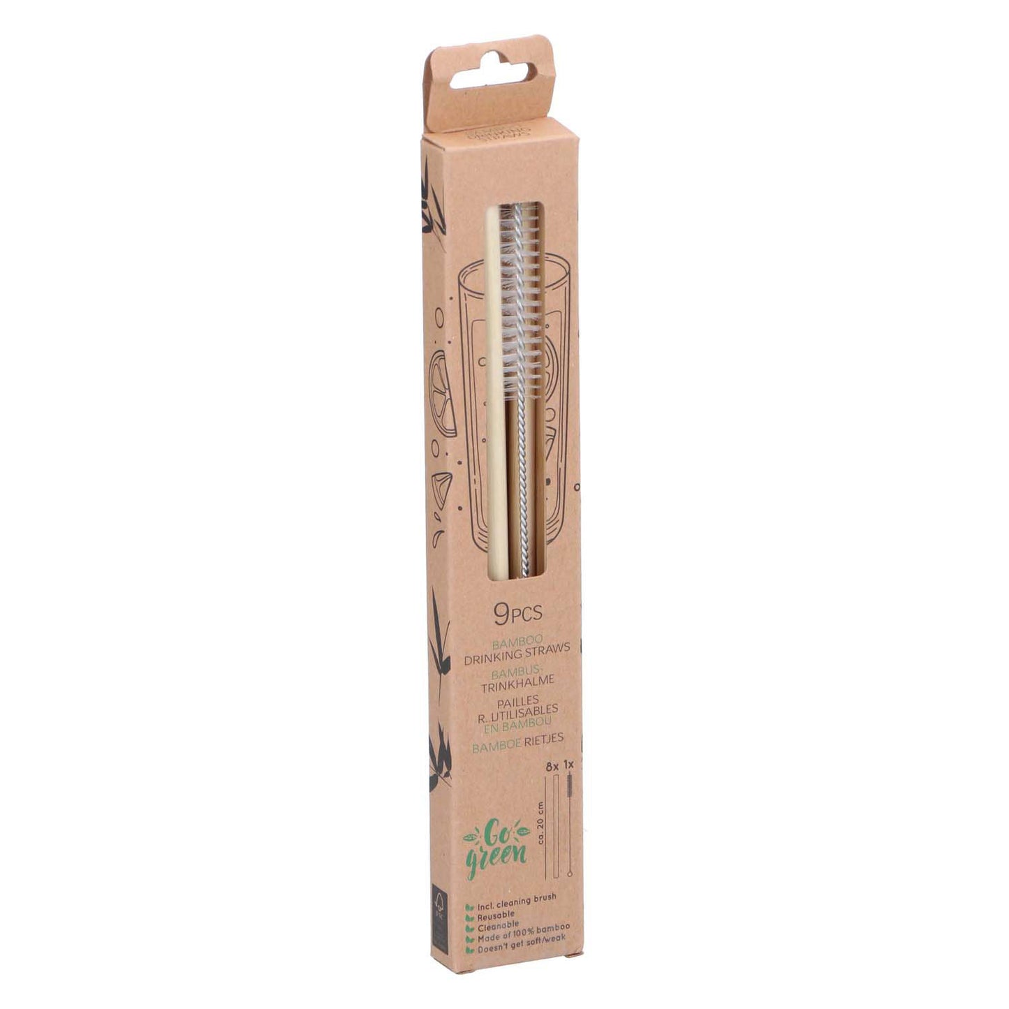 Pailles en bambou, 9 pcs.