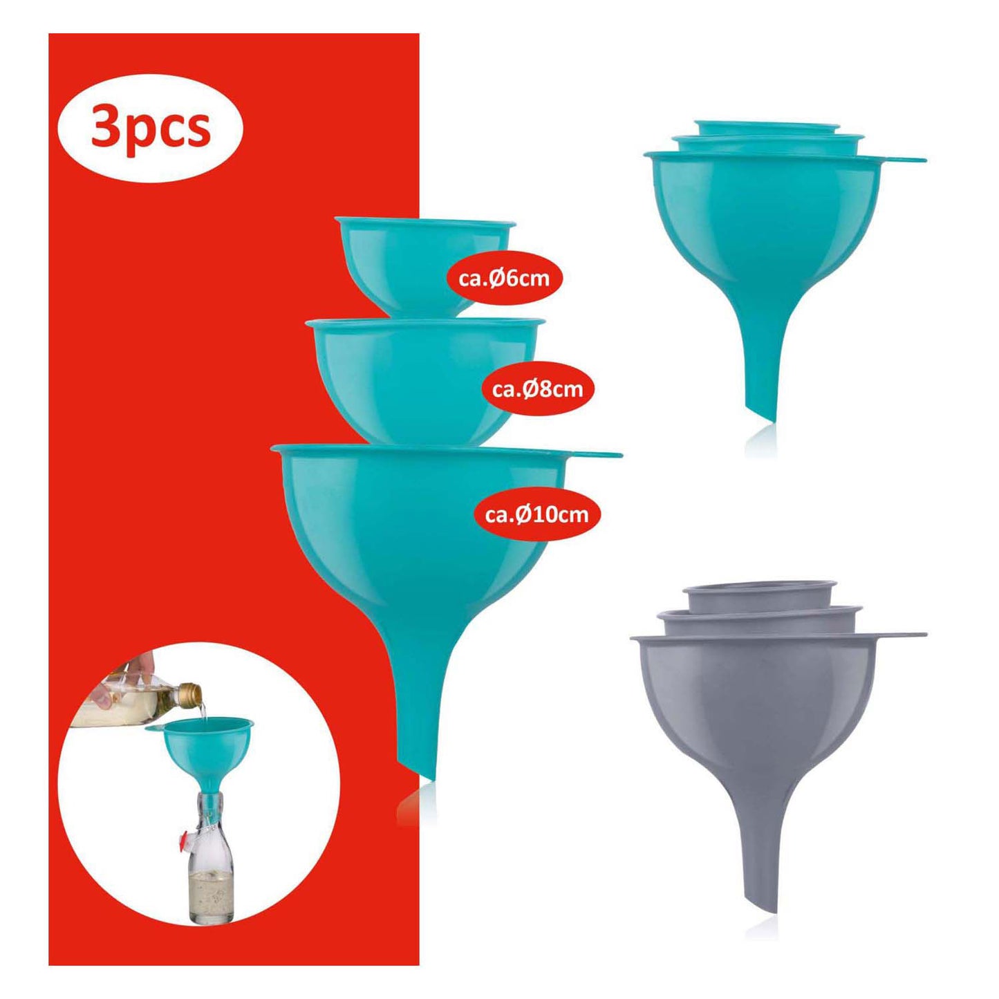 Jeu d'entonnoirs, 3 pcs.