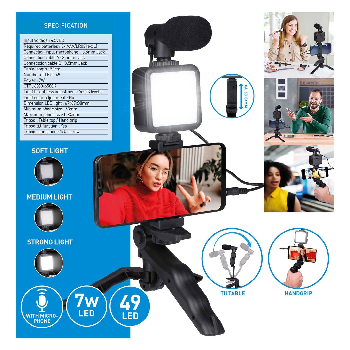 Kit de vlog pour studio selfie 3-en-1
