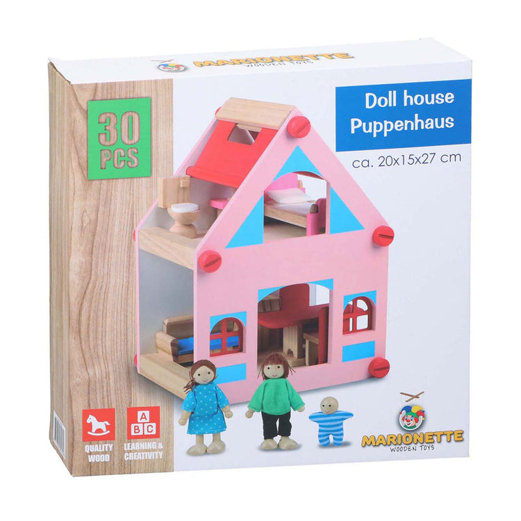 Maison de poupée en bois avec accessoires, 30 pcs.