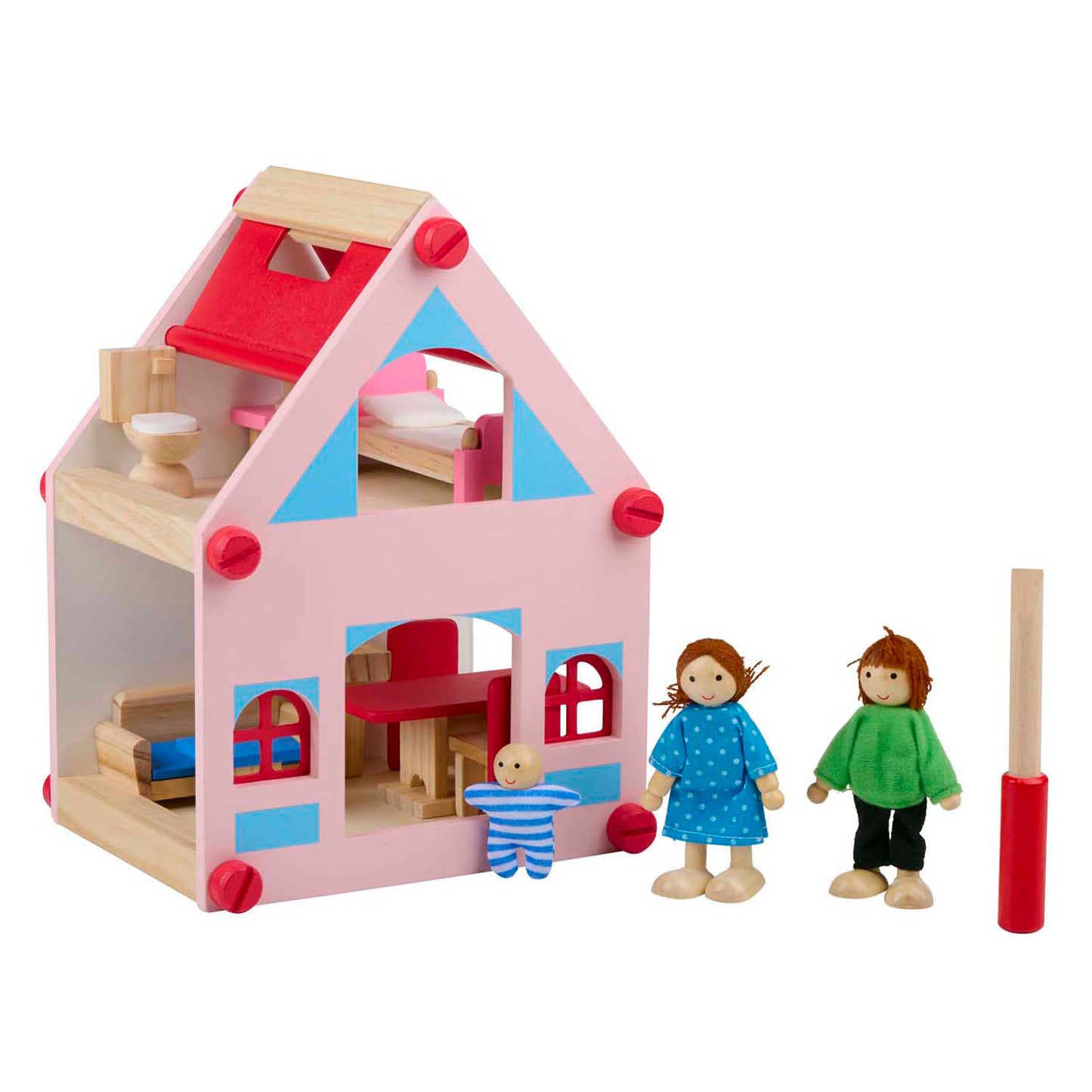 Maison de poupée en bois avec accessoires, 30 pcs.