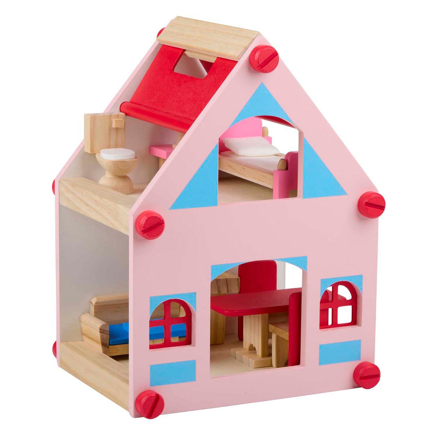 Maison de poupée en bois avec accessoires, 30 pcs.