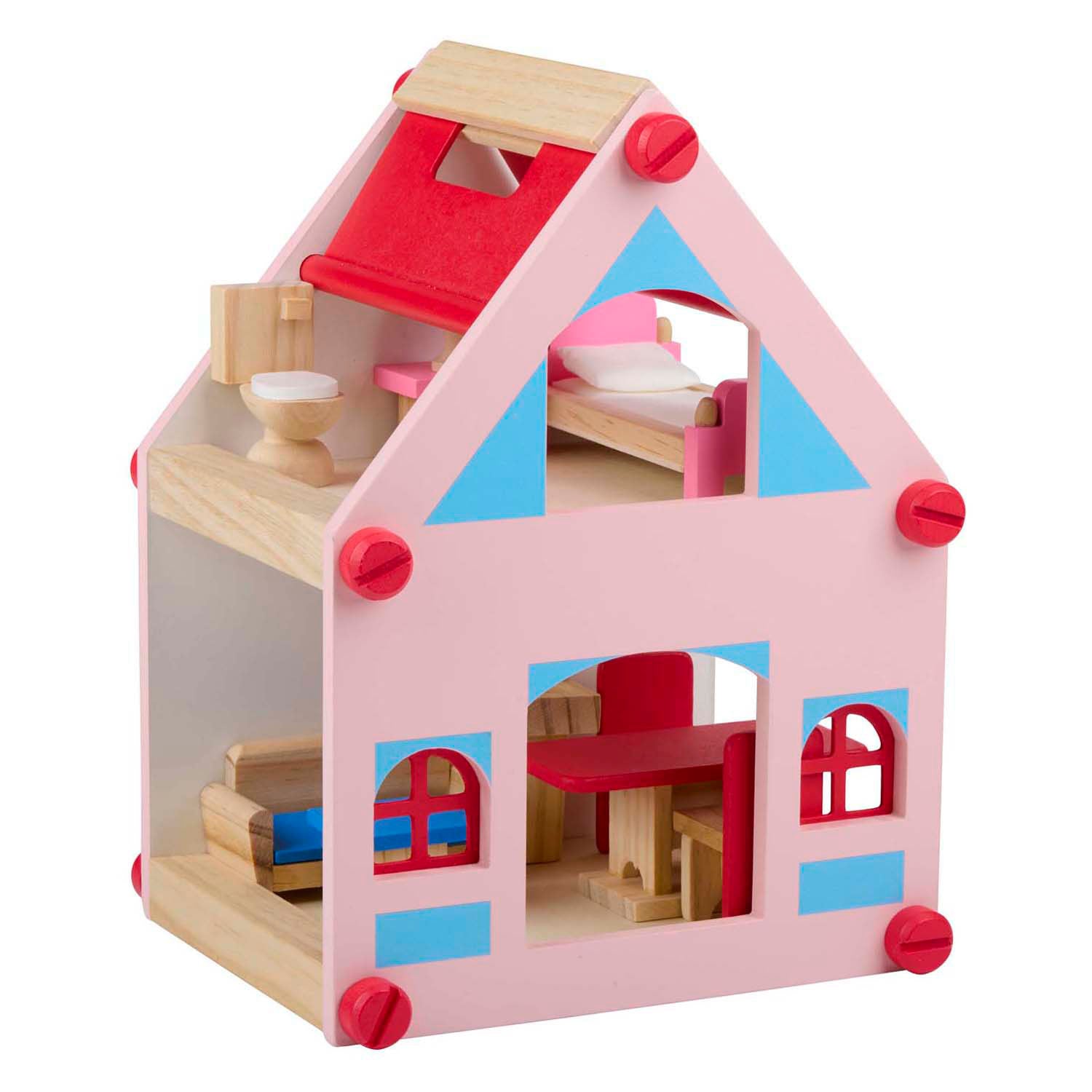 Maison de poupée en bois avec accessoires, 30 pcs.