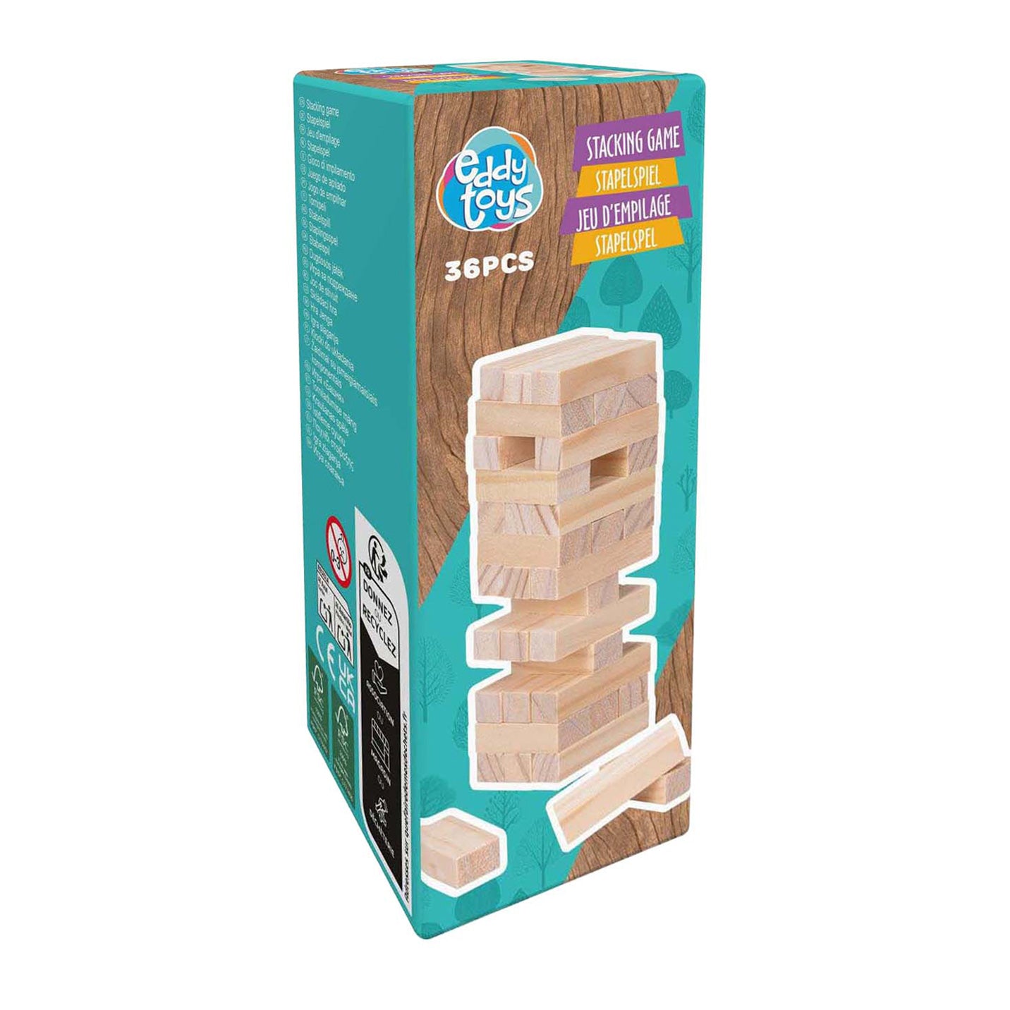 Jeu d'empilage en bois, 36 pièces.