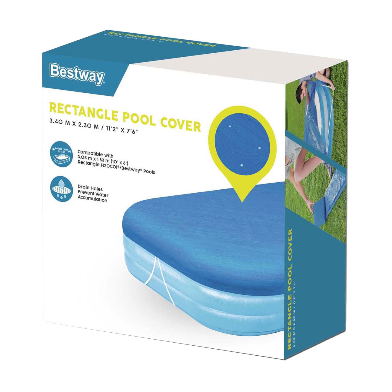 Rectangle de couverture de la piscine familiale de Bestway, 305 cm