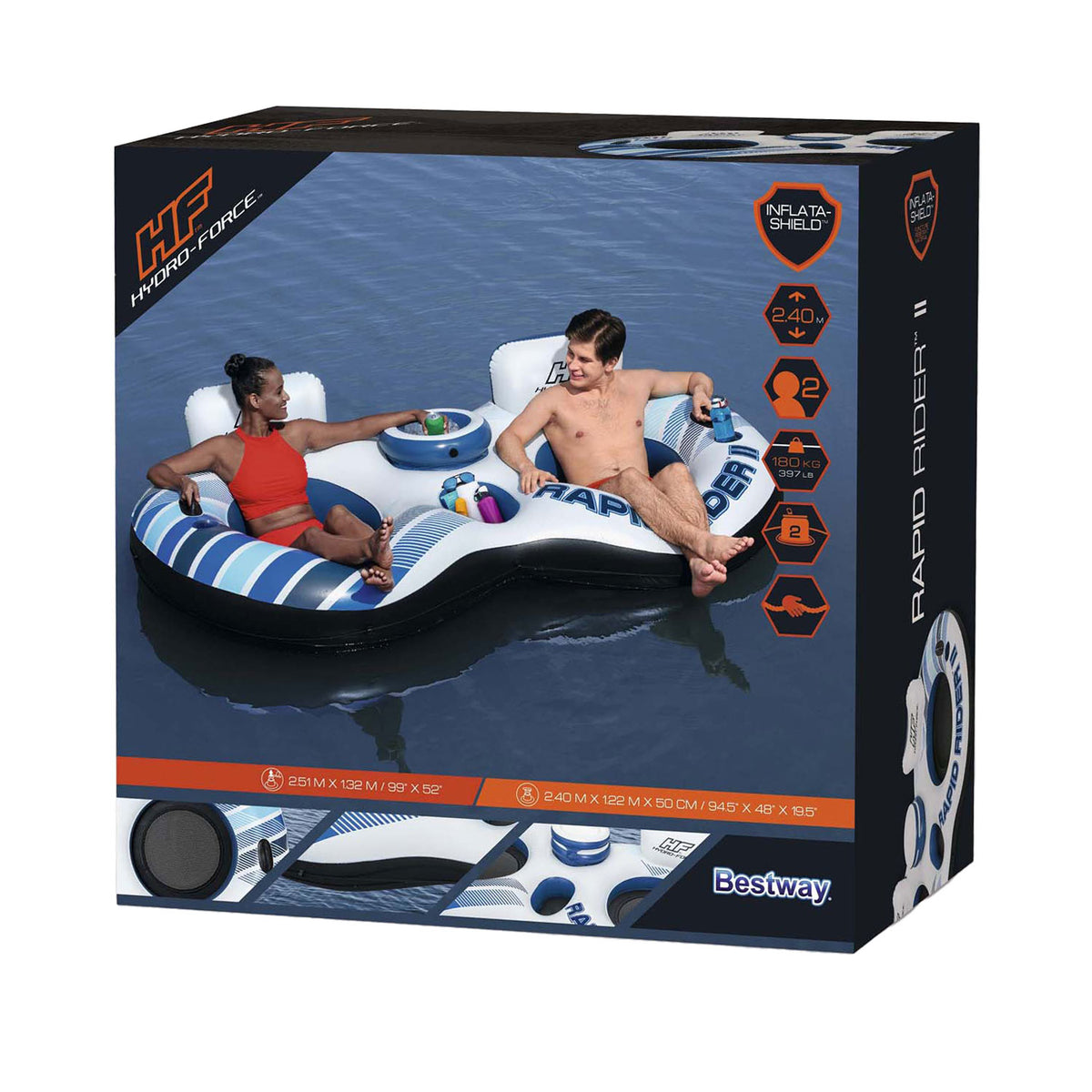 Bestway Hydro Force Rapid Rid Rider Double Tube Swimming Swimming, 240 cm