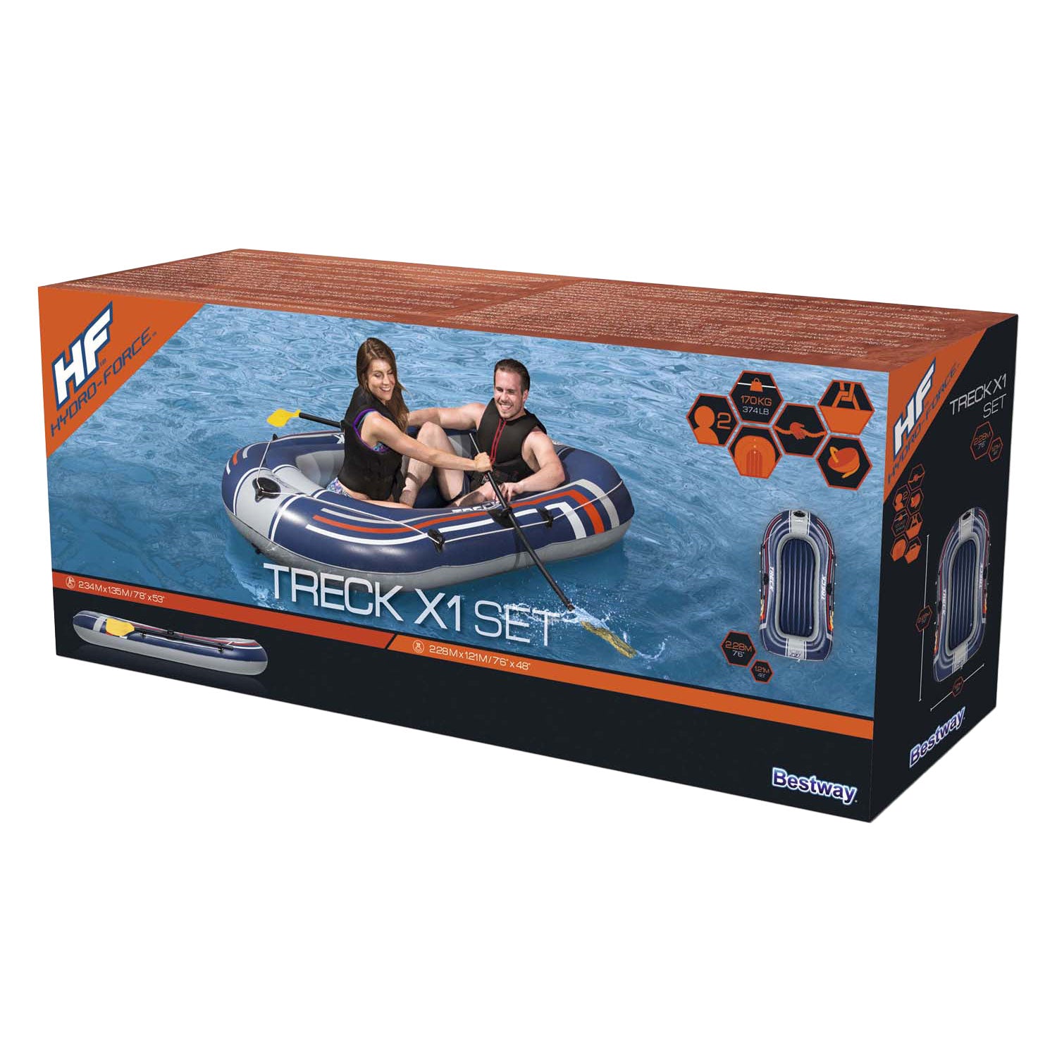 Bestway Hydro Force Boat gonflable avec pompe et casseroles en aviron bleu