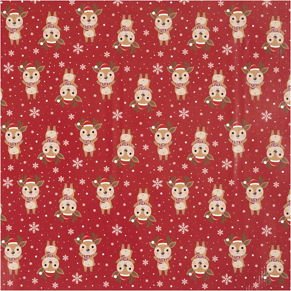Papier cadeau Creativ company, renne avec écharpe, l: 50 cm, 80 gr, rouge foncé, 100 m 1 rouleau