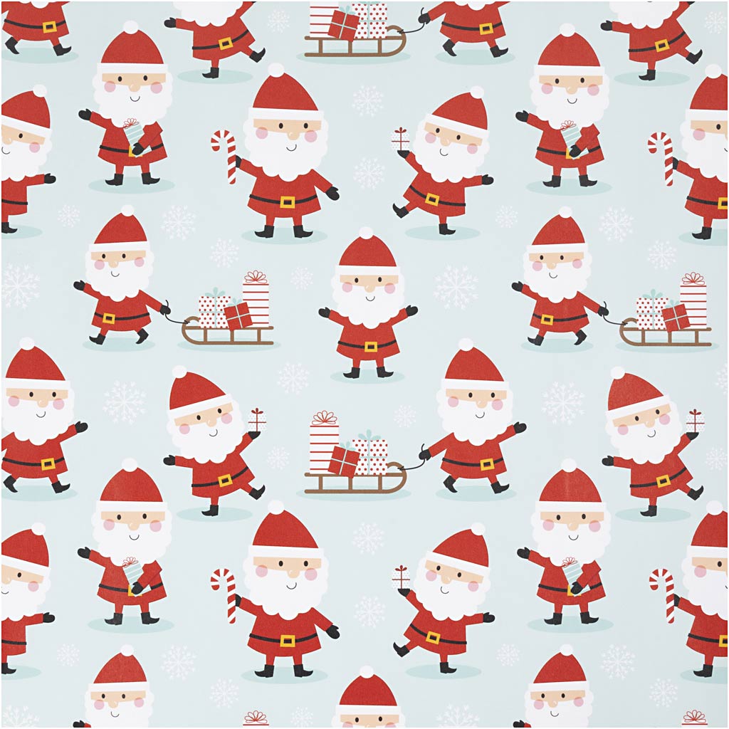 Papier cadeau Creativ company, Père Noël avec traîneau, l: 50 cm, 80 gr, vert menthe, 100 m 1 rouleau
