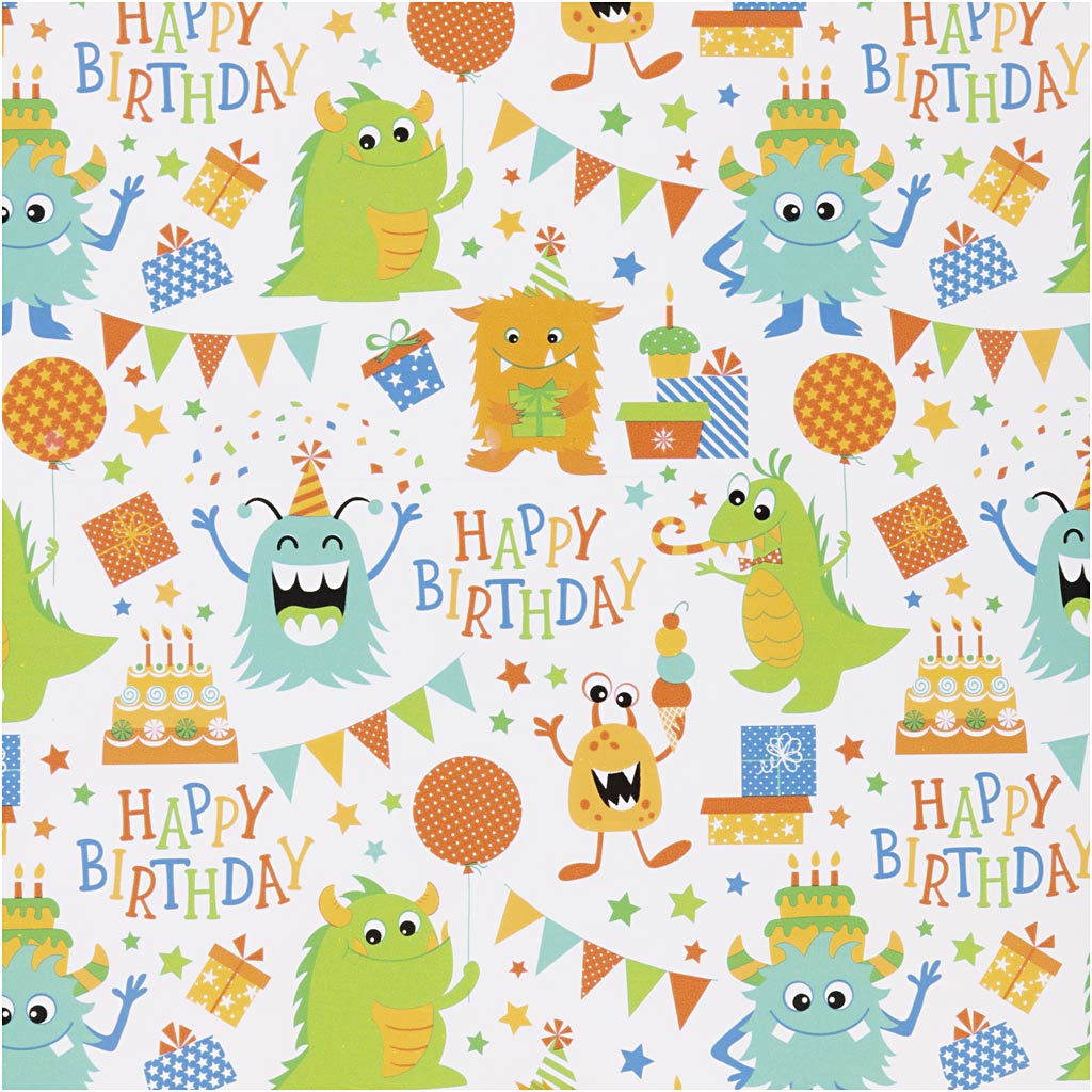 Papier cadeau Creativ company, anniversaire, l: 50 cm, 80 g, couleurs joyeuses, 5 m 1 rouleau