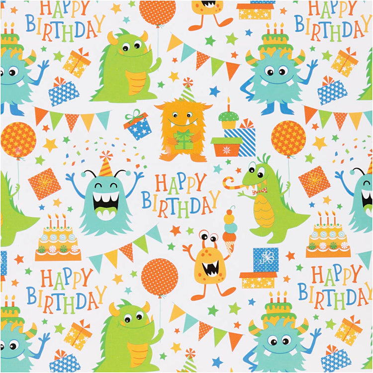 Papier cadeau Creativ company, anniversaire, l: 50 cm, 80 g, couleurs joyeuses, 5 m 1 rouleau