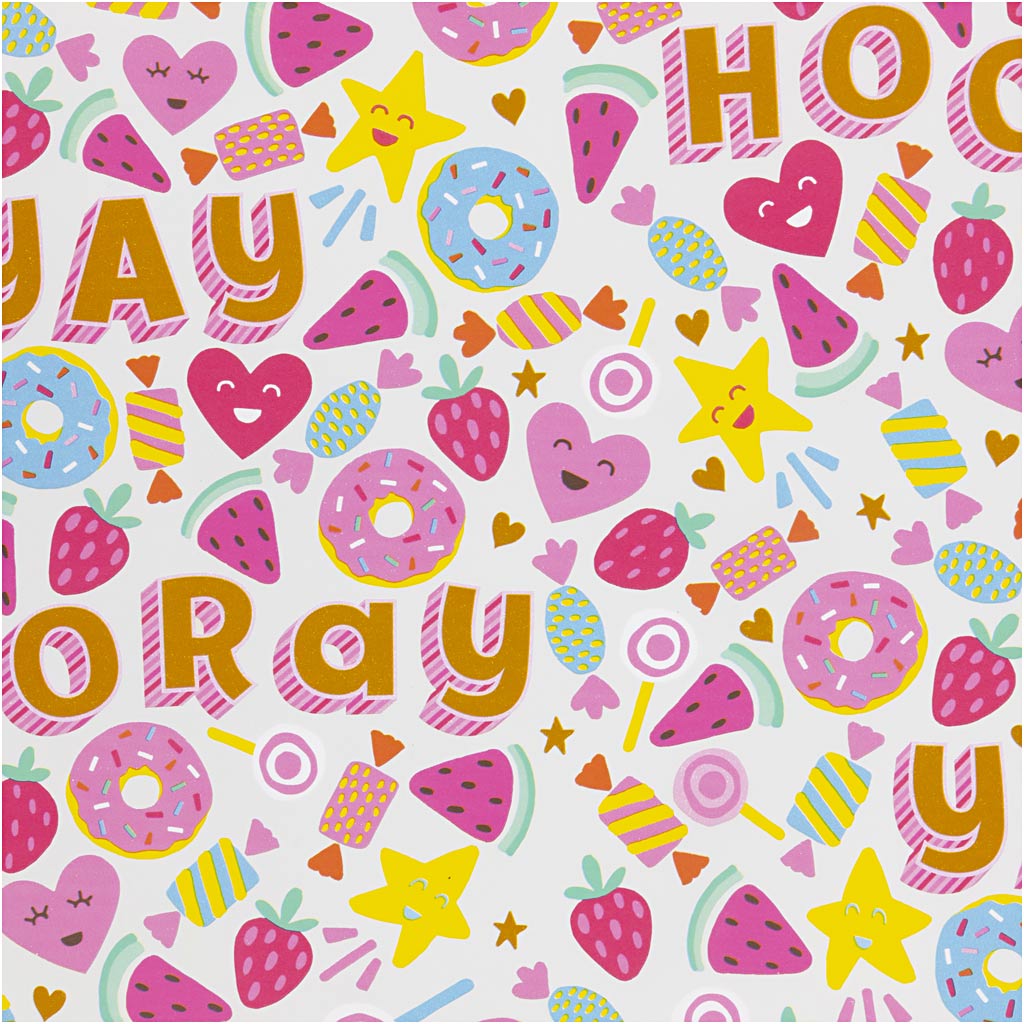 Papier cadeau Creativ company, bonbons, fruits et beignets, l: 50 cm, 80 gr, turquoise clair, 100 m 1 rouleau