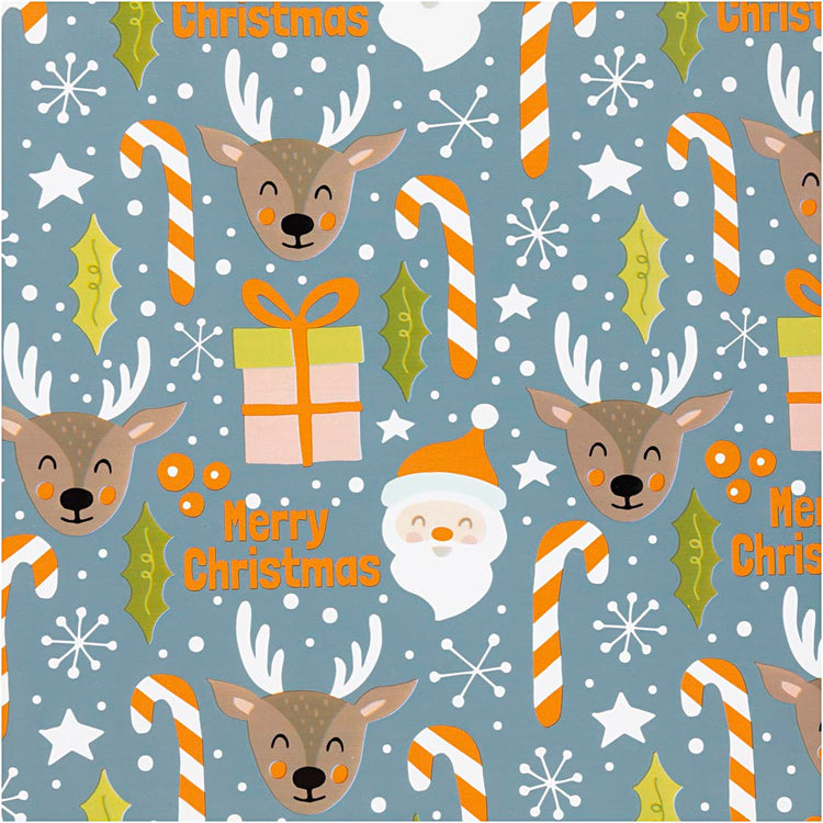 Papier cadeau Creativ company, Père Noël, cadeau de Noël, sucette, renne, l : 50 cm, 80 gr, gris, 5 m 1 rouleau
