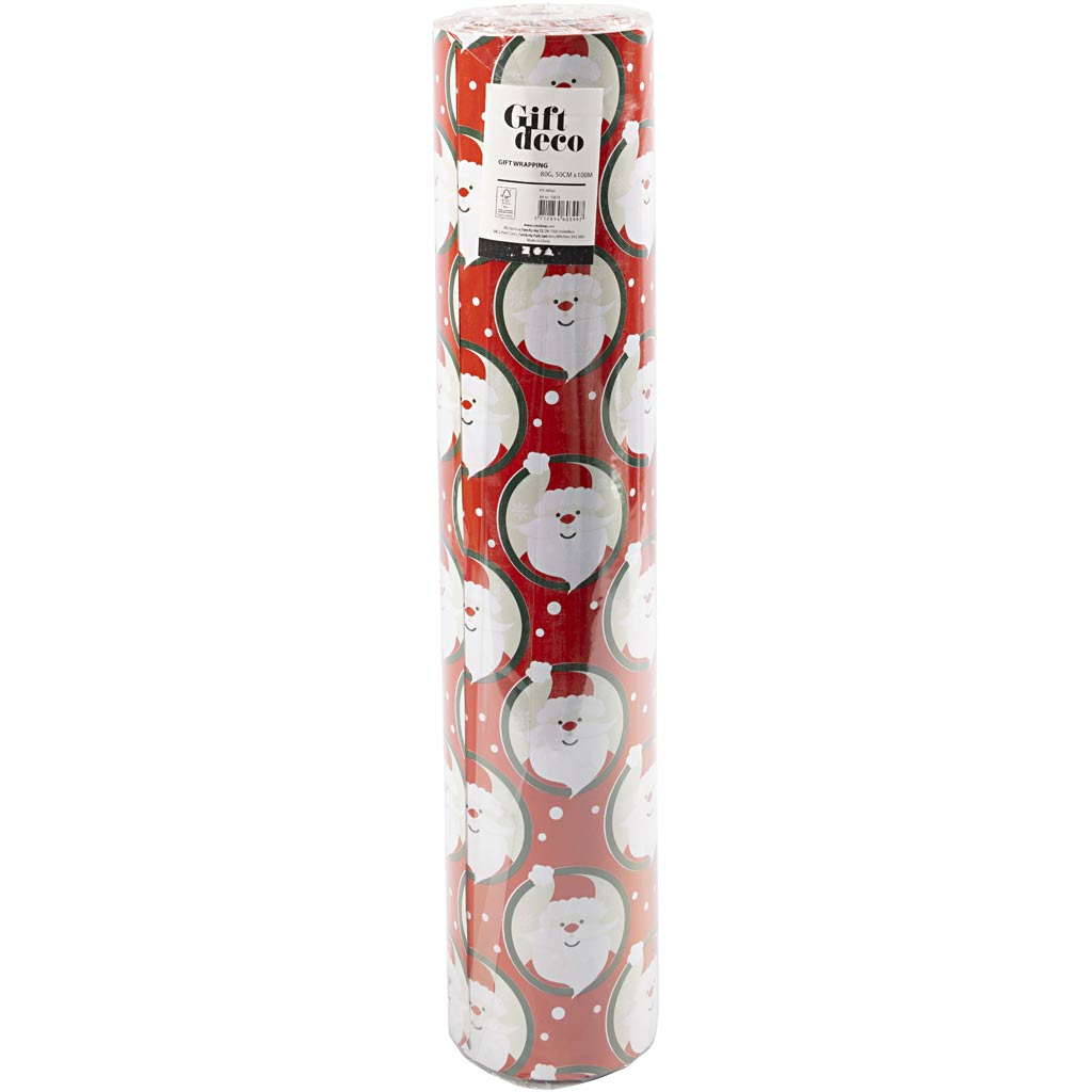Papier cadeau Creativ company, Père Noël, l: 50 cm, 80 gr, rouge, 100 m 1 rouleau
