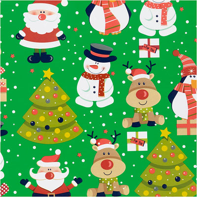 Papier cadeau Creativ company, Père Noël, sapin de Noël, cadeau de Noël, renne, bonhomme de neige et pingouin, l : 50 cm, 80 gr, vert, 5 m 1 rouleau