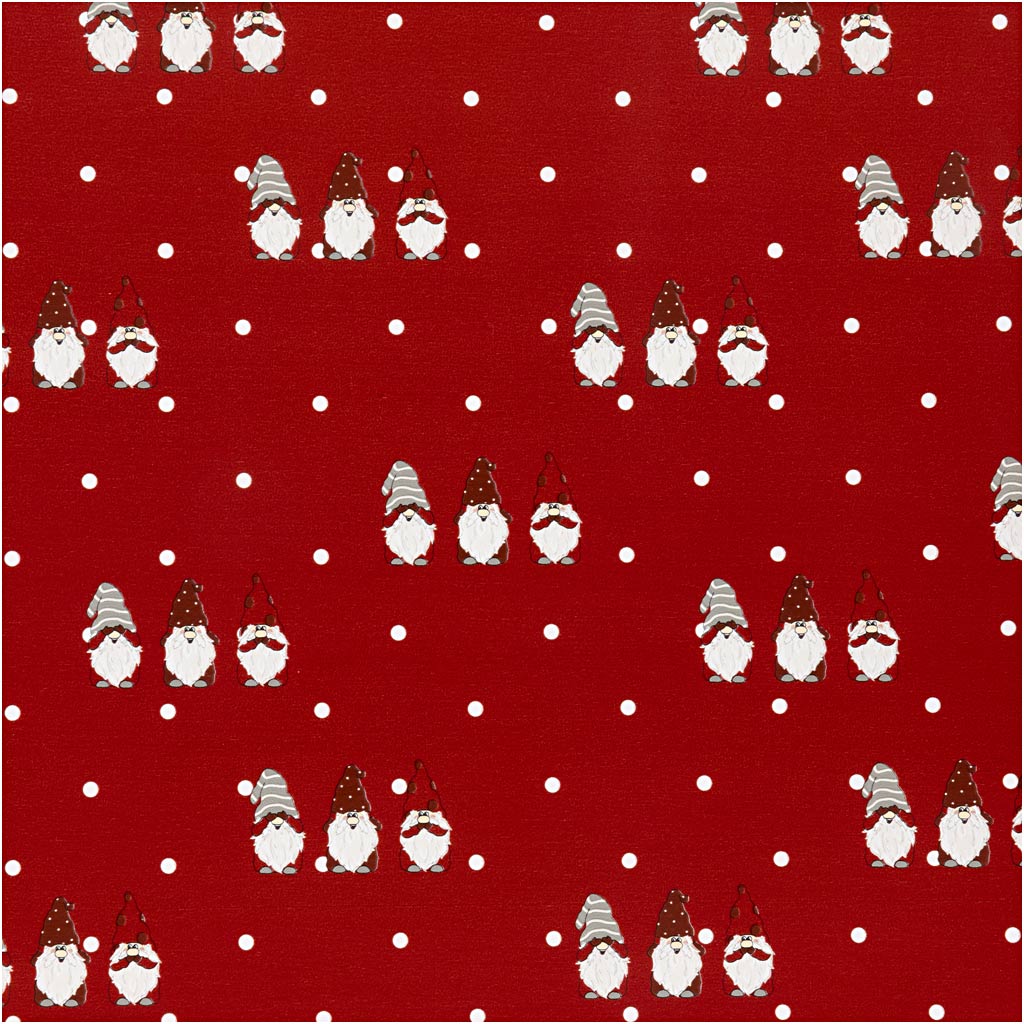 Papier cadeau Creativ company, gnome de Noël scandinave, l: 50 cm, 80 gr, rouge, 5 m 1 rouleau