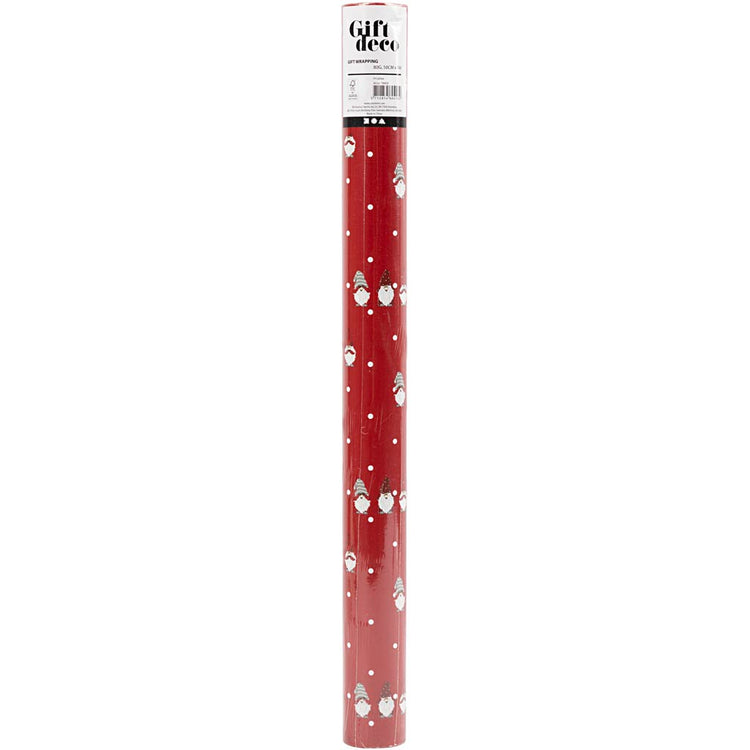 Papier cadeau Creativ company, gnome de Noël scandinave, l: 50 cm, 80 gr, rouge, 5 m 1 rouleau
