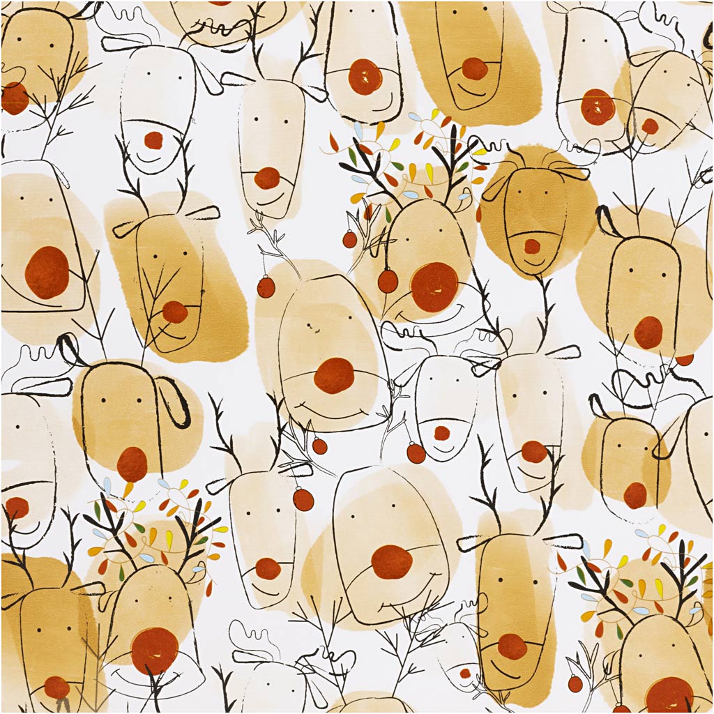 Papier cadeau Creativ company, renne, l: 50 cm, 80 gr, beige, rouge, 100 m 1 rouleau