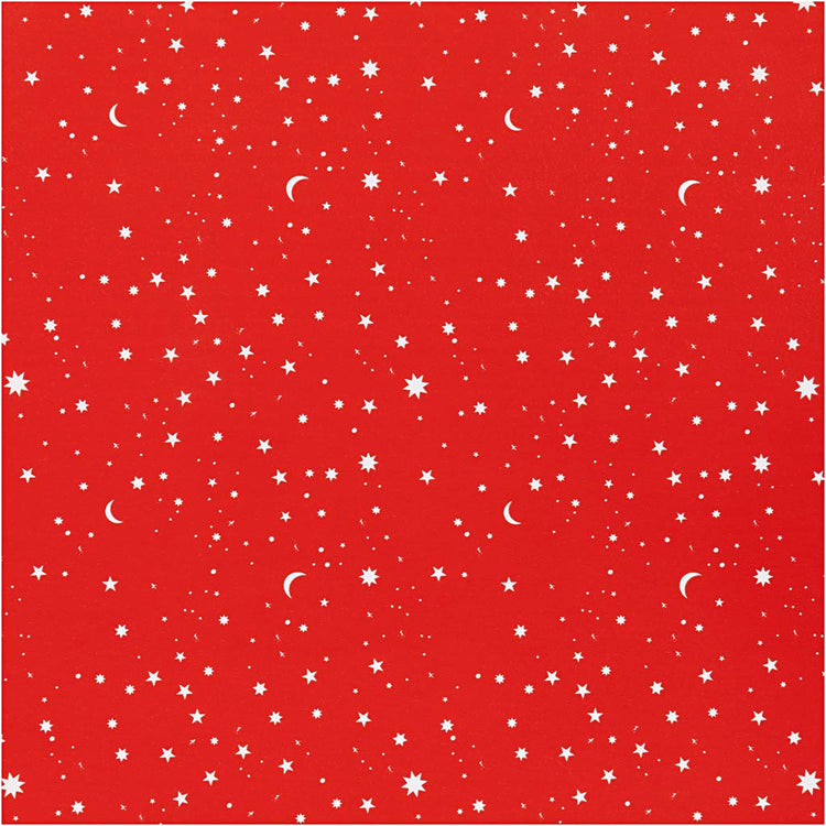 Papier cadeau Creativ company, étoiles et lunes, l: 50 cm, 80 gr, rouge foncé, 100 m 1 rouleau