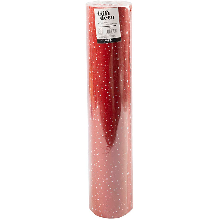 Papier cadeau Creativ company, étoiles et lunes, l: 50 cm, 80 gr, rouge foncé, 100 m 1 rouleau