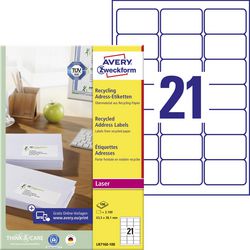 Étiquettes recyclées pour imprimantes laser quickpeel lr7160-100 63,5x38,1mm