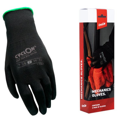 Gants d'atelier de cyclon pu-flex grand m.9 noir-vert par 3 sets