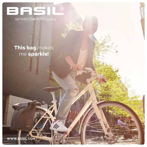 Basil City Shopper - sac à dos pour vélo, maille grise, 14-16L, cuir végétal, fermeture pliante résistante à l'eau, réflexion