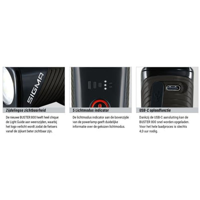 Phare Sigma Buster 800 LED porte-vis - Batterie Li-ion USB