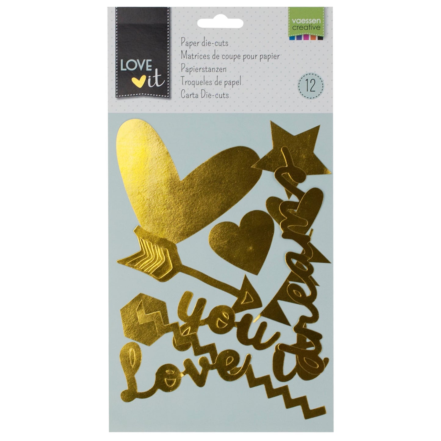 Vaessen creative • love it papier découpé 1-11 cm doré 12 pièces.