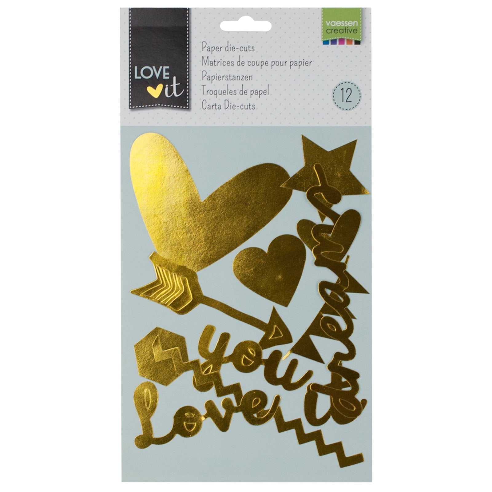 Vaessen creative • love it papier découpé 1-11 cm doré 12 pièces.