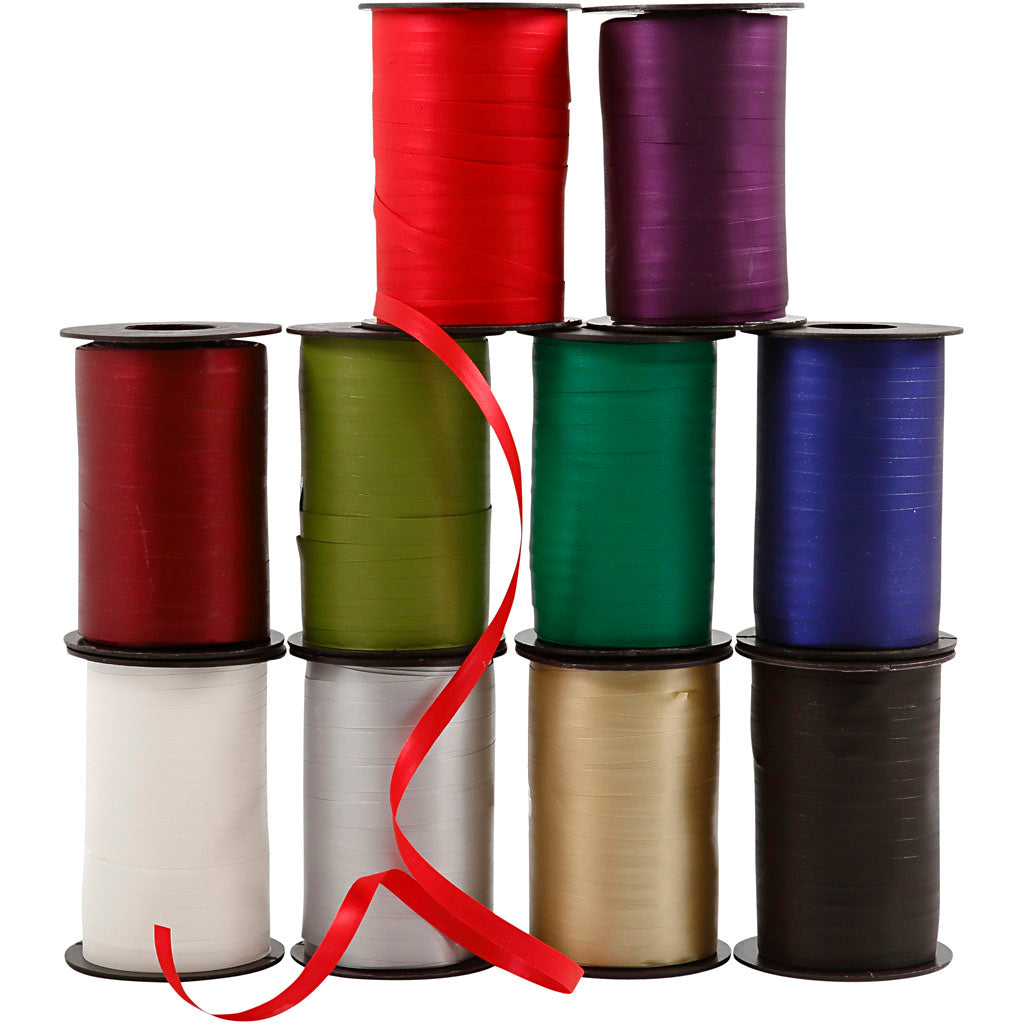 Ruban cadeau entreprise Creativ, l: 10 mm, différentes couleurs, 10x250 m 1 boîte