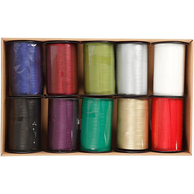 Ruban cadeau entreprise Creativ, l: 10 mm, différentes couleurs, 10x250 m 1 boîte