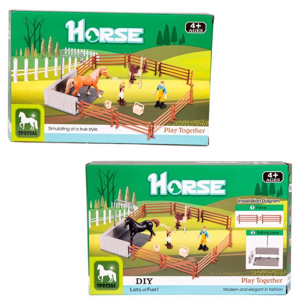 Van der meulen Horse Horse avec dépôt pour une prairie et 2 figures avec accessoires