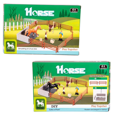 Van der meulen Horse Horse avec dépôt pour une prairie et 2 figures avec accessoires