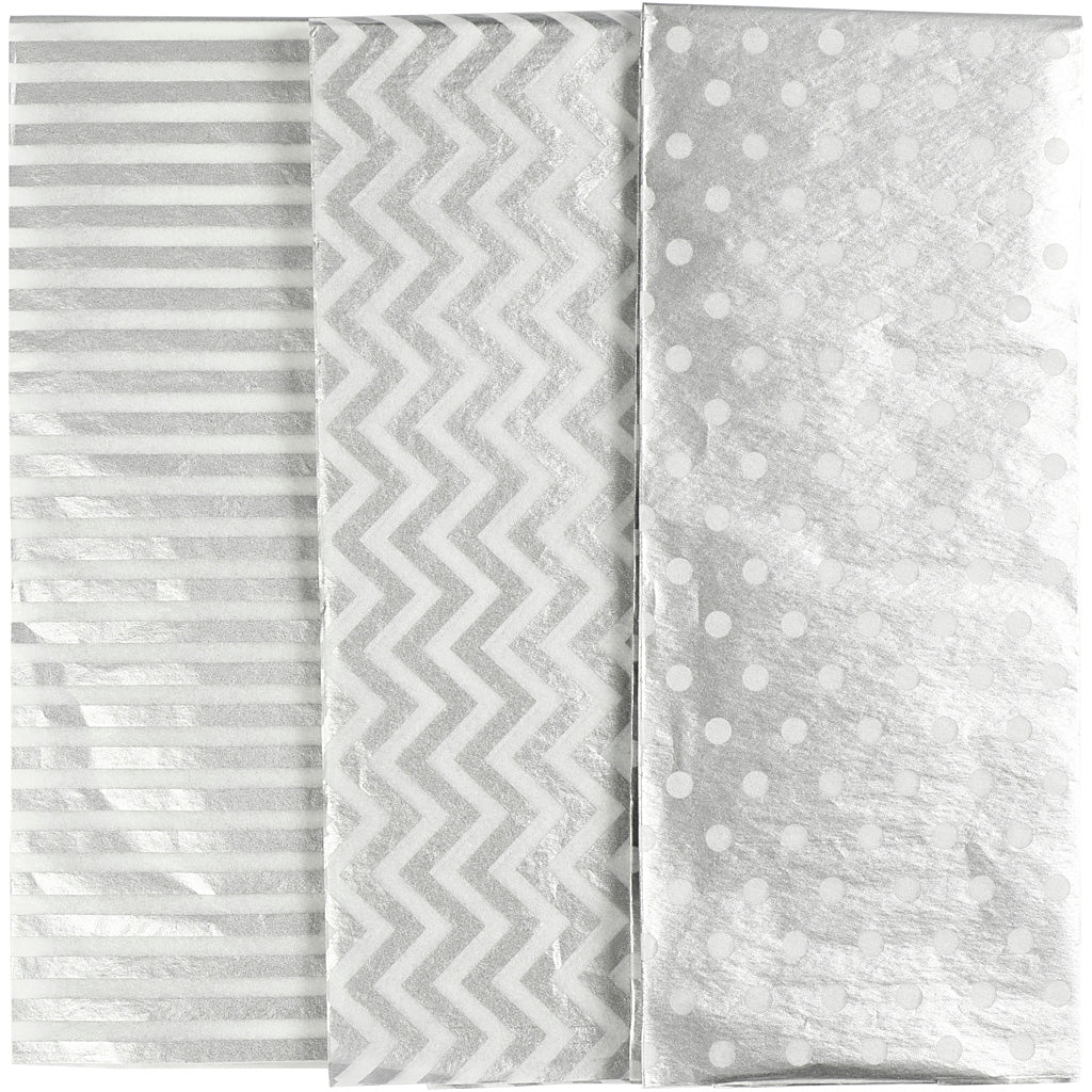 Papier de soie Creativ company, feuille 50x70 cm, 17 gr, argent, 6 feuilles 1 boîte