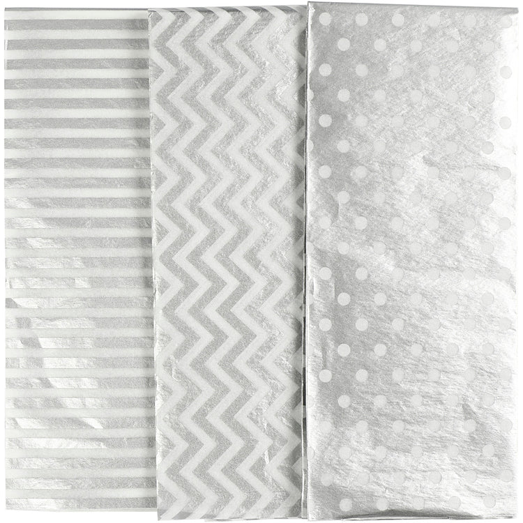 Papier de soie Creativ company, feuille 50x70 cm, 17 gr, argent, 6 feuilles 1 boîte