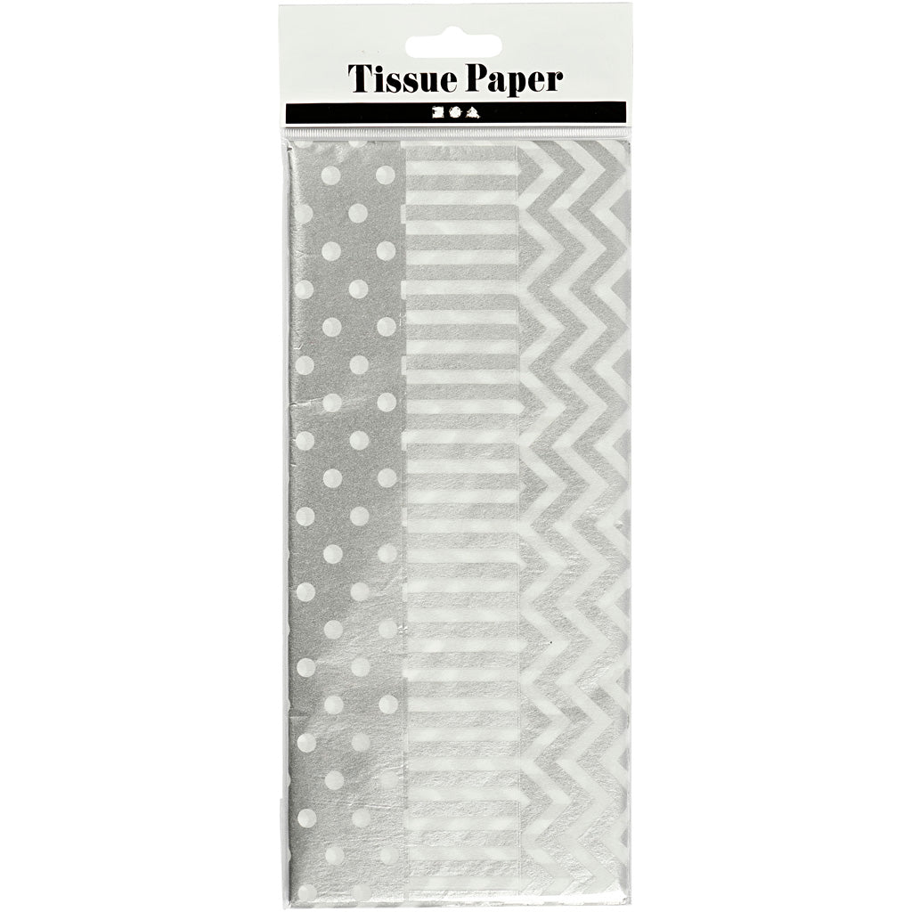Papier de soie Creativ company, feuille 50x70 cm, 17 gr, argent, 6 feuilles 1 boîte