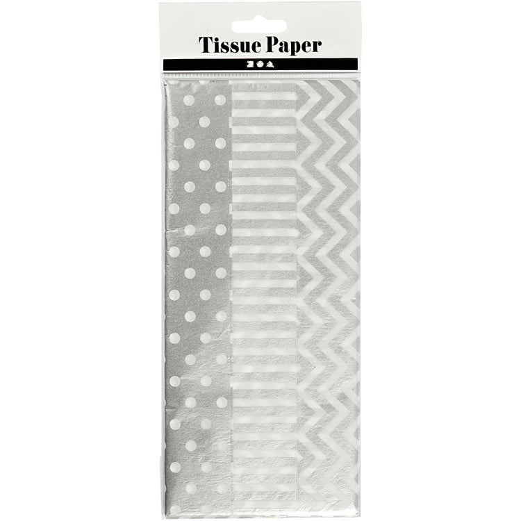 Papier de soie Creativ company, feuille 50x70 cm, 17 gr, argent, 6 feuilles 1 boîte