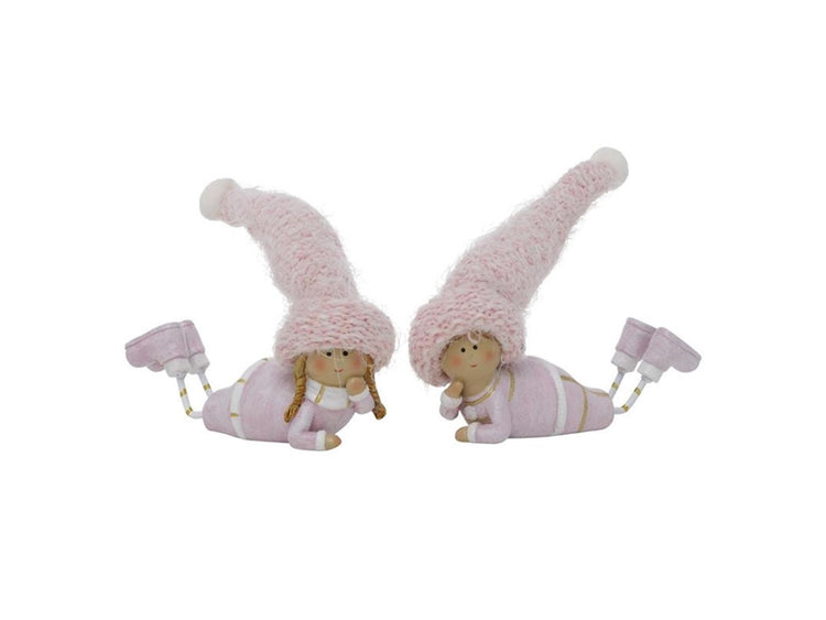 Boltze home statue enfant avec chapeau pointu h8cm rose