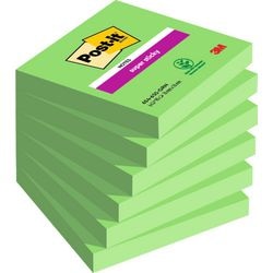 Notes autocollantes post-it 6 x 90 feuilles 76 x 76 mm vierges vert