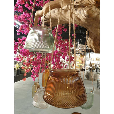 Hbx natural living lanterne suspendue lignes ø11xh15cm vert