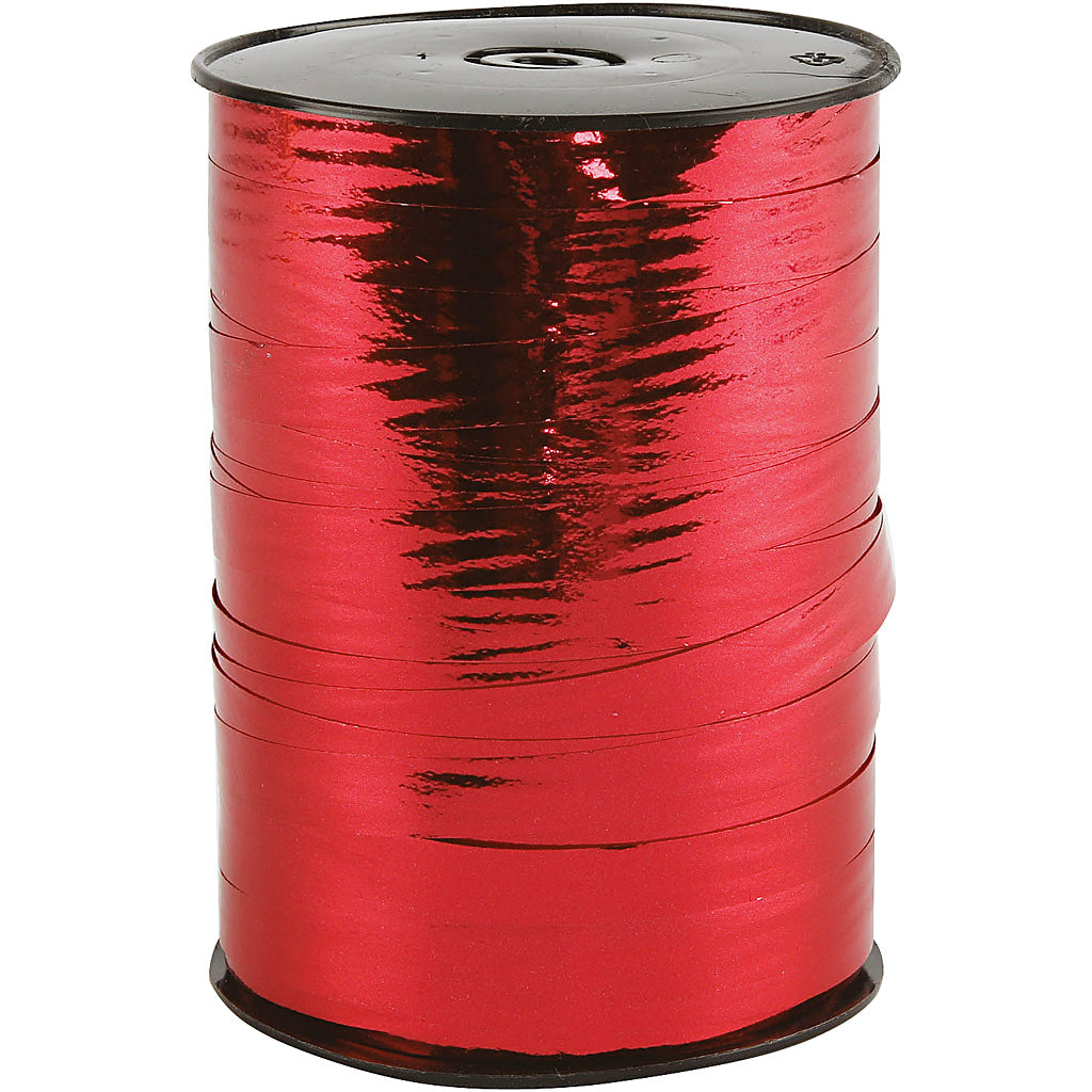 Ruban cadeau, l: 10 mm, brillant, rouge métallisé, 250 m 1 rouleau
