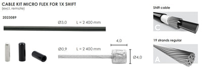 Kit de câble Elvedes Schakel Micro Flex Ø3.2 mm 2400 mm 2500 mm