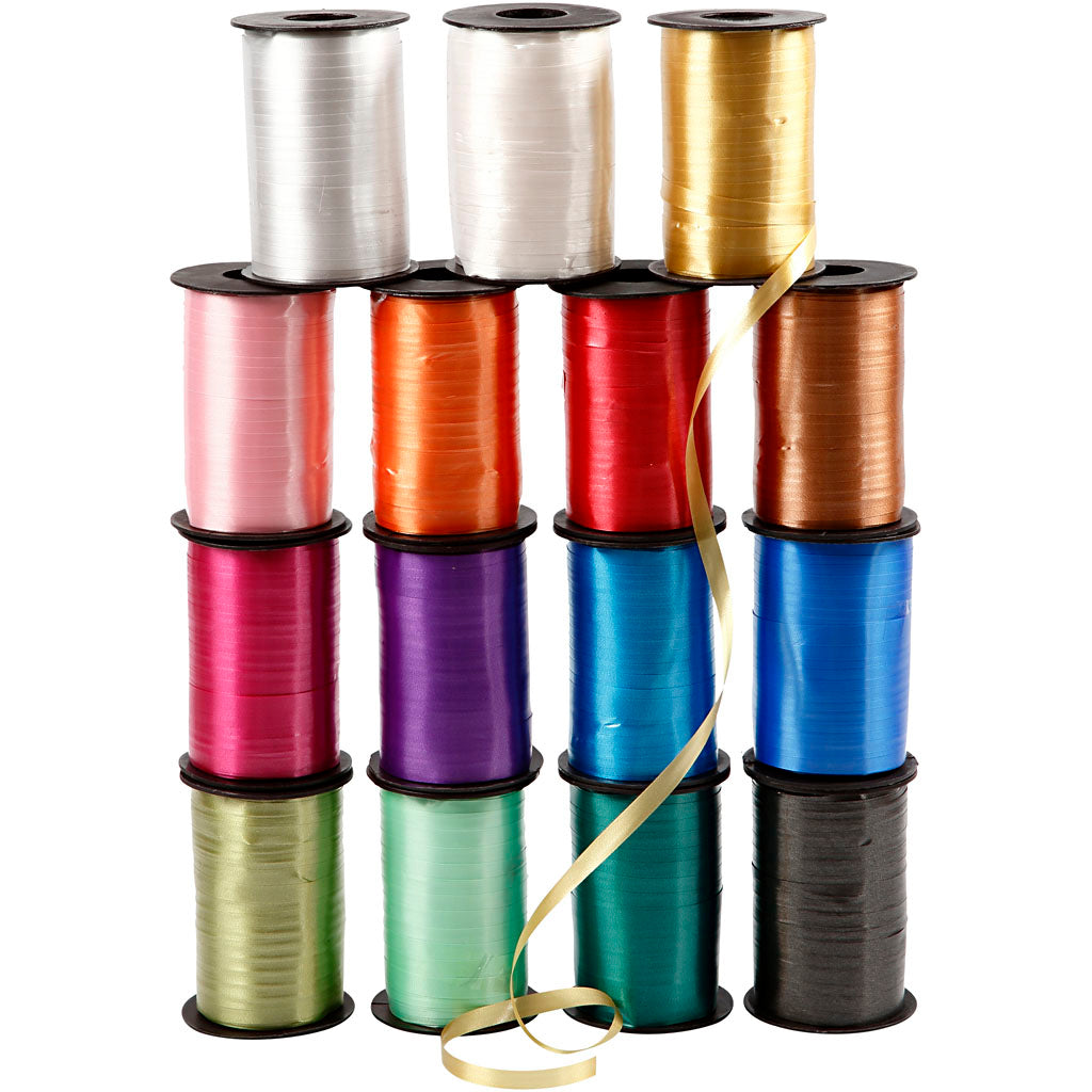 Ruban cadeau d'entreprise Creativ, L: 10 mm, brillant, différentes couleurs, 15x250 m 1 boîte